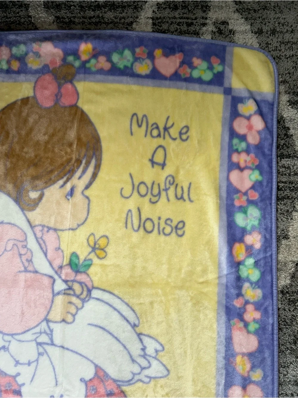 Precious moments throw blanket girl and goose a joyful noise pastel colors VTG